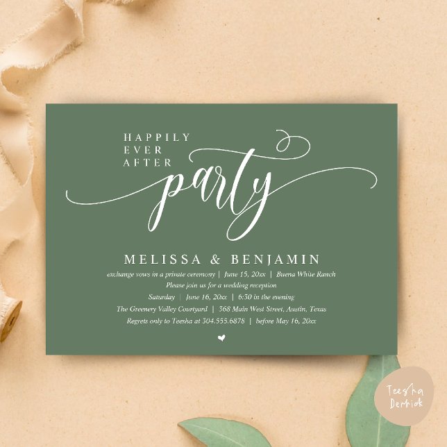 Happily Ever After Party, Reception Modern Minimal Inbjudningar (Happily Ever After Party, Reception Modern Minimal Invitation Card in Sage Green)