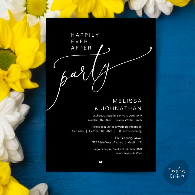 Happily Ever After Party Romance Wedding Reception Inbjudningar (Happily Ever After Party Romance Wedding Reception Invitation card in black and white)