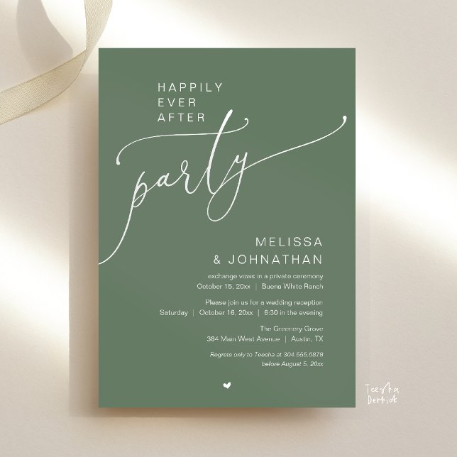 Happily Ever After Party Romance Wedding Reception Inbjudningar (Happily Ever After Party Romance Wedding Reception Invitation card in Sage green)