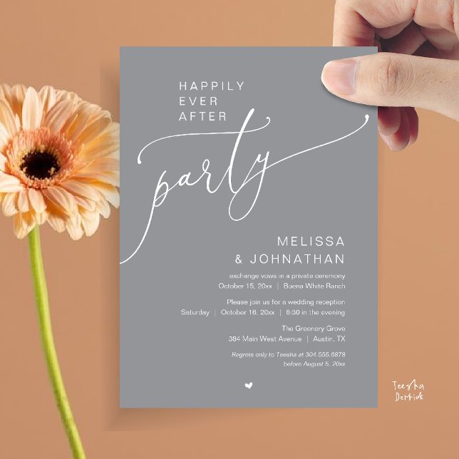 Happily Ever After Party Romance Wedding Reception Inbjudningar (Happily Ever After Party Romance Wedding Reception Invitation card in chill grey)