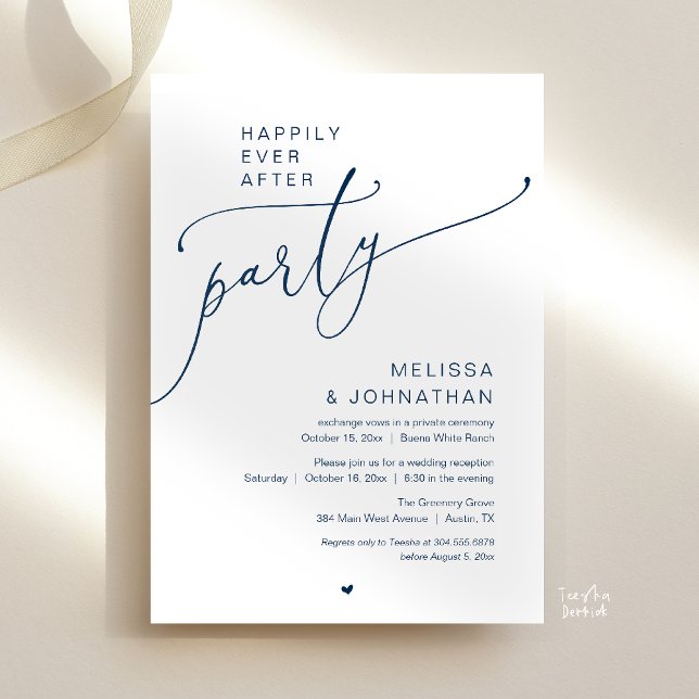 Happily Ever After Party Romance Wedding Reception Inbjudningar (Happily Ever After Party Romance Wedding Reception Invitation card in navy blue)