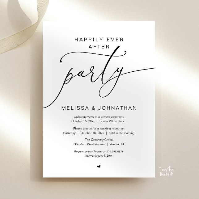 Happily Ever After Party Romance Wedding Reception Inbjudningar (Happily Ever After Party Romance Wedding Reception Invitation card in black and white)