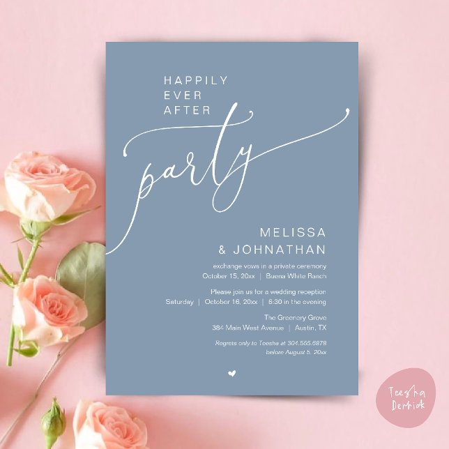 Happily Ever After Party Romance Wedding Reception Inbjudningar (Happily Ever After Party Romance Wedding Reception Invitation card in dusty blue)