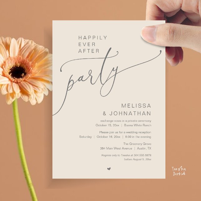 Happily Ever After Party Romance Wedding Reception Inbjudningar (Happily Ever After Party Romance Wedding Reception Invitation card in cream grey)