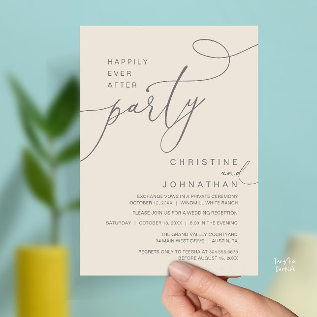 Happily Ever After Party Romantic Weds Reception Inbjudningar (Happily Ever After Party Romantic Weds Reception Invitation Card in Cream Grey)
