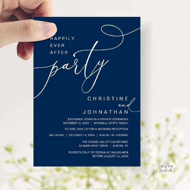 Happily Ever After Party Romantic Weds Reception Inbjudningar (Happily Ever After Party Romantic Weds Reception Invitation Card in Navy Blue)