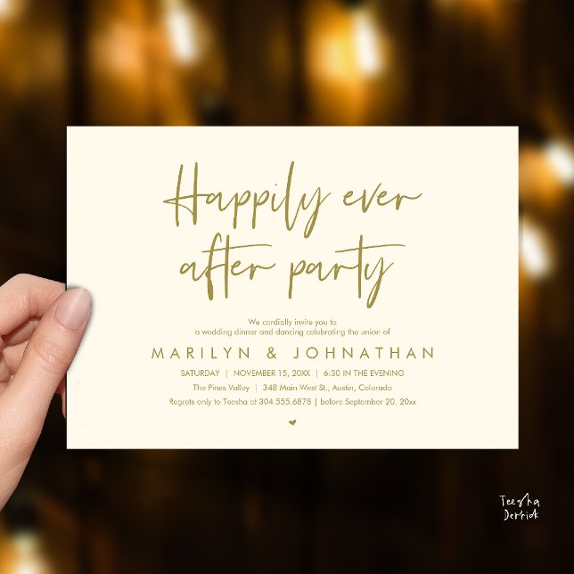 Happily Ever After Party, Wedding Dinner Dancing Inbjudningar (Happily Ever After Party, Wedding Dinner Dancing Invitation Card in Yellow Gold)