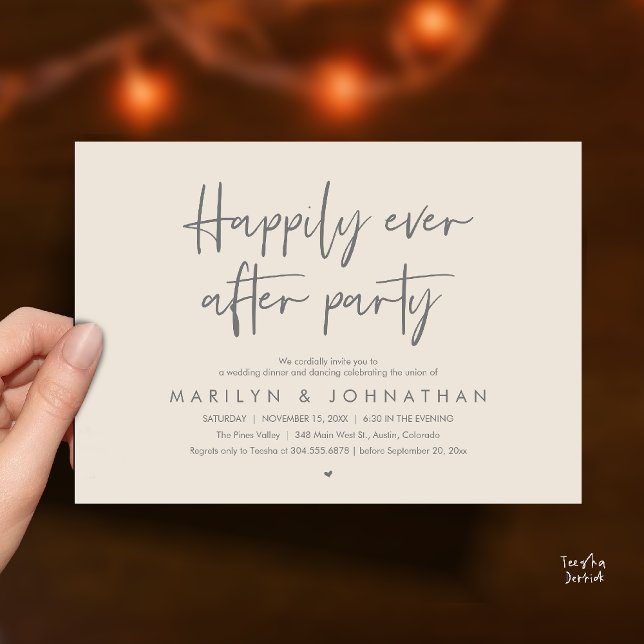 Happily Ever After Party, Wedding Dinner Dancing Inbjudningar (Happily Ever After Party, Wedding Dinner Dancing Invitation Card in Cream Grey)