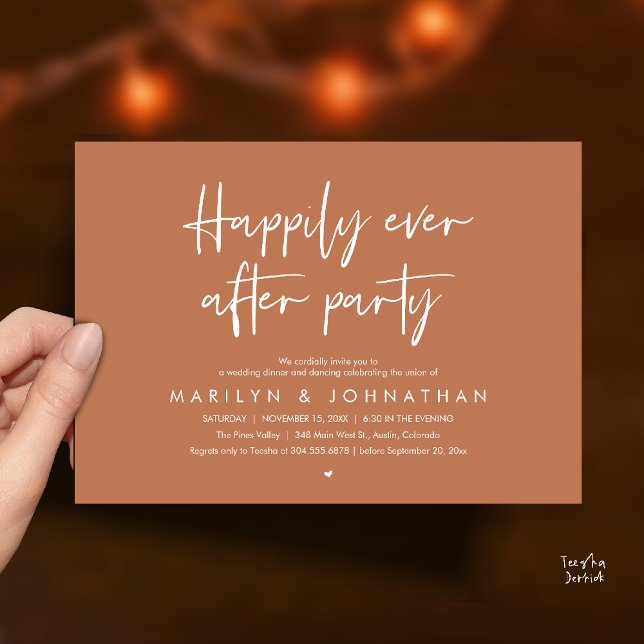 Happily Ever After Party, Wedding Dinner Dancing Inbjudningar (Happily Ever After Party, Wedding Dinner Dancing Invitation Card in Terracotta Brown)