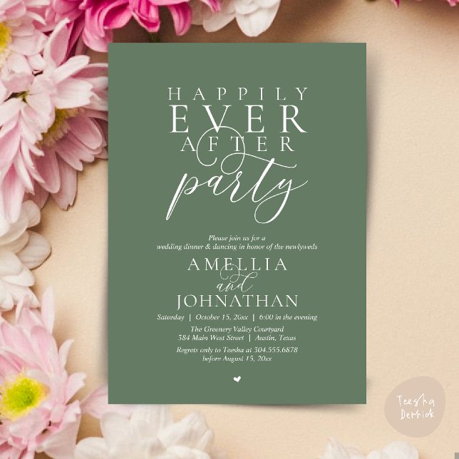 Happily Ever After Party Wedding Elopement Dinner Inbjudningar (Happily Ever After Party Wedding Elopement Dinner Invitation Card in Sage Green)