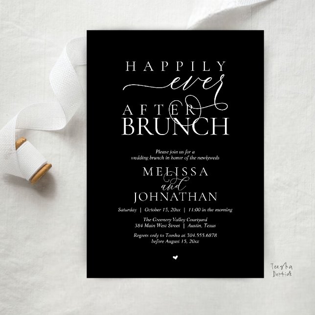 Happily Ever After Party Wedding Elopement Dinner Inbjudningar (Happily Ever After Brunch Wedding Elopement Celebration Invitation Card in Classy Black)