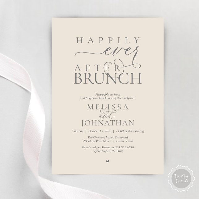 Happily Ever After Party Wedding Elopement Dinner Inbjudningar (Happily Ever After Brunch Wedding Elopement Celebration Invitation Card in Cream Grey)