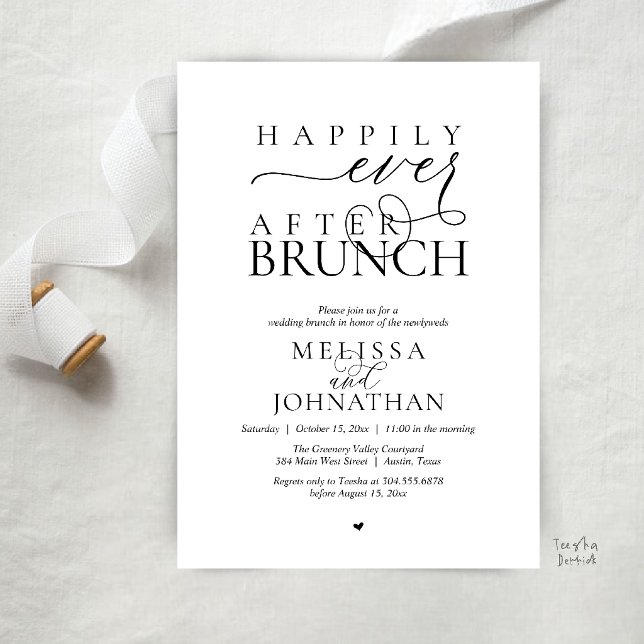 Happily Ever After Party Wedding Elopement Dinner Inbjudningar (Happily Ever After Brunch Wedding Elopement Celebration Invitation Card in Black and White)