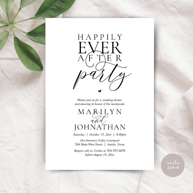 Happily Ever After Party Wedding Elopement Dinner Inbjudningar (Happily Ever After Party Wedding Elopement Dinner Dancing Invitation Card in Black and white)