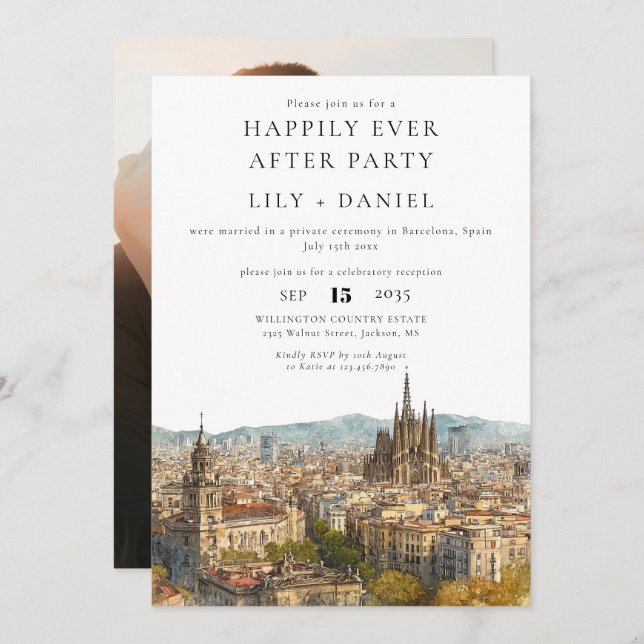 Happily Ever After Photo Barcelona Wedding Inbjudningar (Fram/baksida)