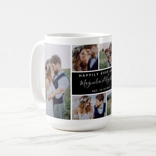 Happily Ever After Photo Collage Wedding Keepsake Kaffemugg (Framsida vänster)