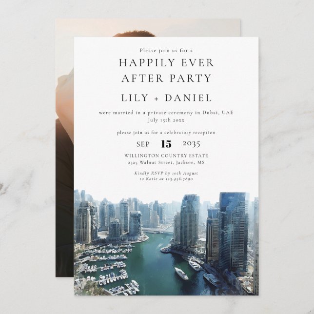 Happily Ever After Photo Dubai Wedding Inbjudningar (Fram/baksida)