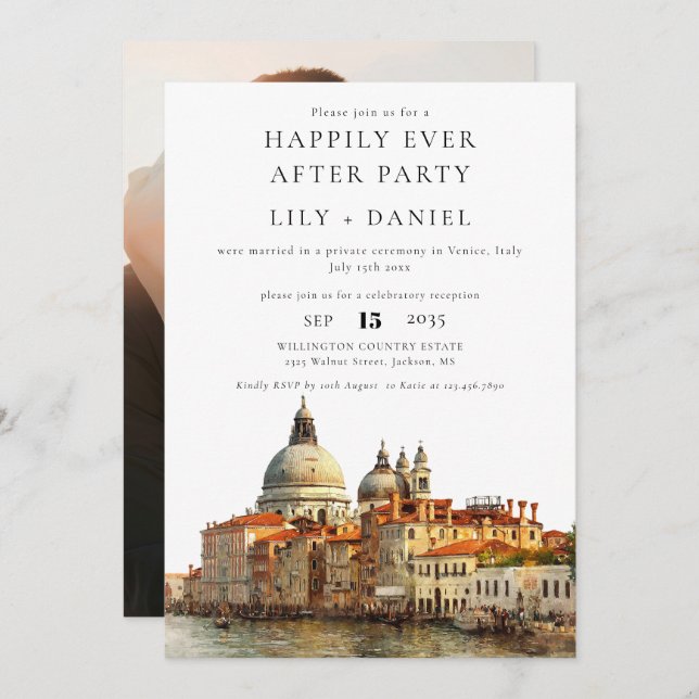Happily Ever After Photo Venice Wedding Inbjudningar (Fram/baksida)