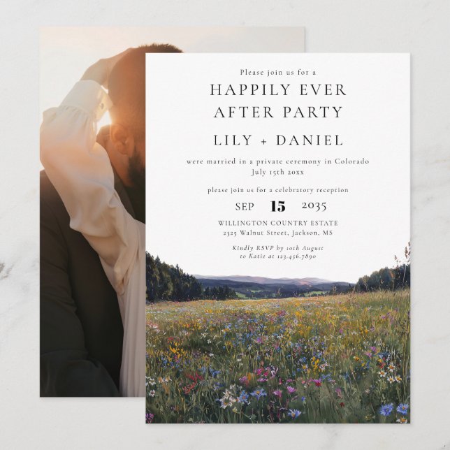Happily Ever After Photo Wildflowers Wedding Inbjudningar (Fram/baksida)