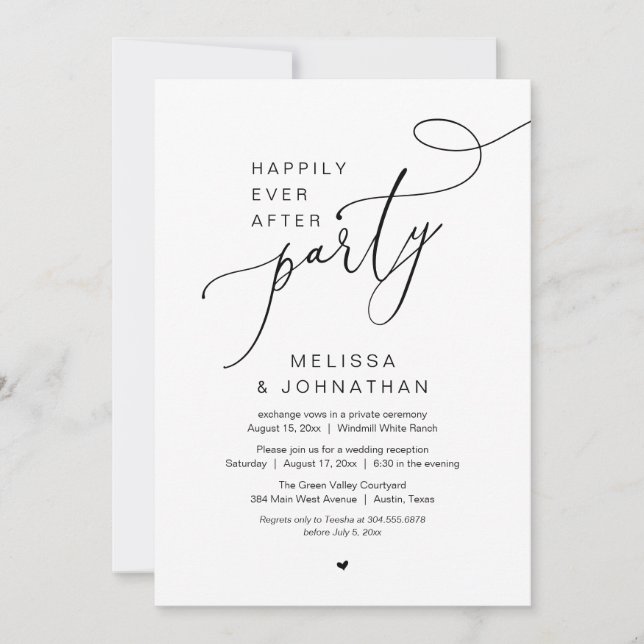 Happily Ever After Wedding Elopement Party Inbjudningar (Framsida)