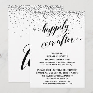 Happily Ever Ever Hearts Skrift Silver Konfetti Inbjudningar