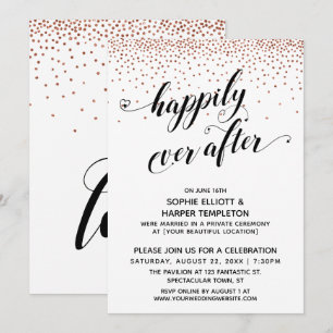 Happily Ever Ever Hearts Skript Koppar Konfetti Inbjudningar