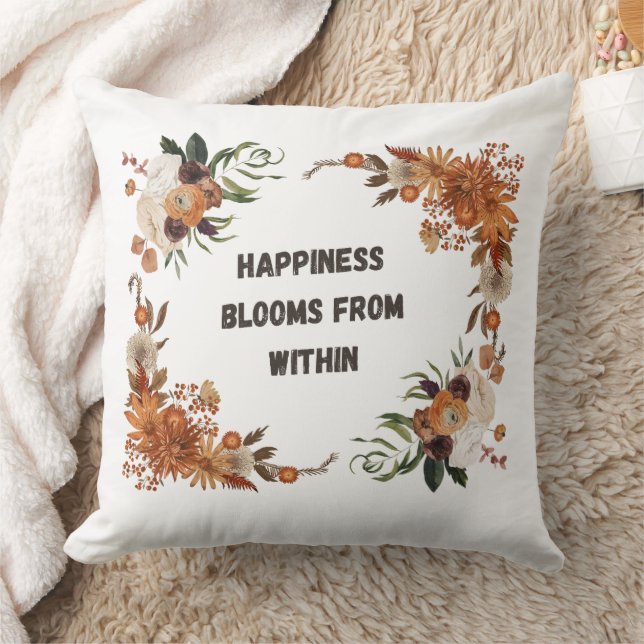 Happiness Blooms Within: Floral Positivity Art Kudde (Filt)