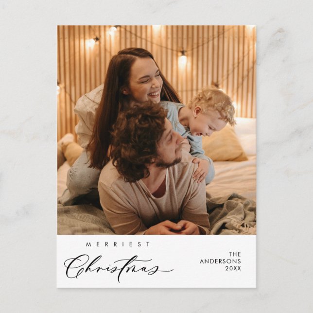 Happiness Greeting Merriest Christmas Family Photo Vykort (Framsida)