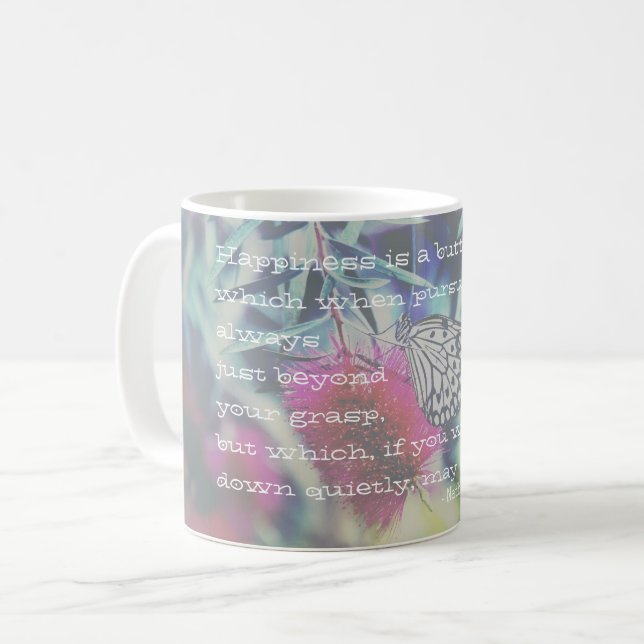 Happiness is a Butterfly - Inspiring Quote Kaffemugg (Framsida vänster)