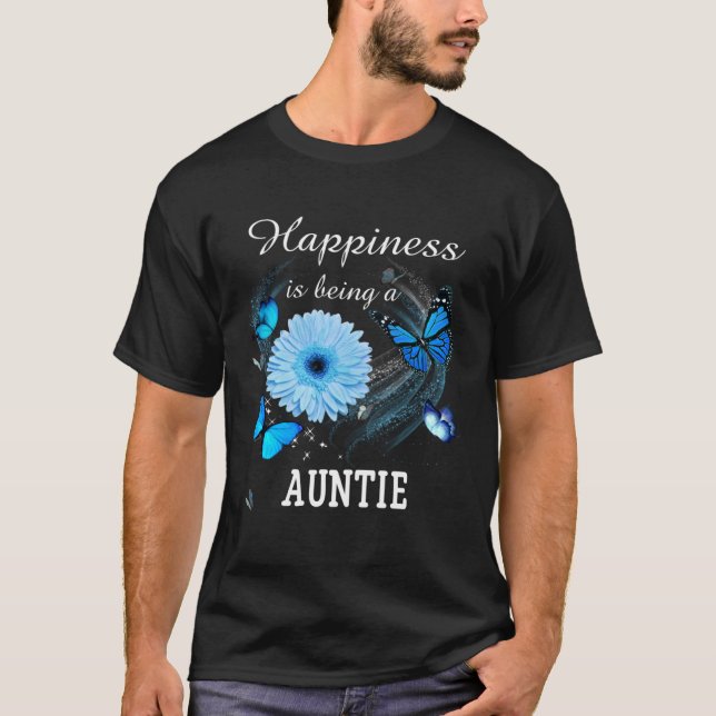Happiness is being a Auntie Daisy Blue Flower butt T Shirt (Framsida)