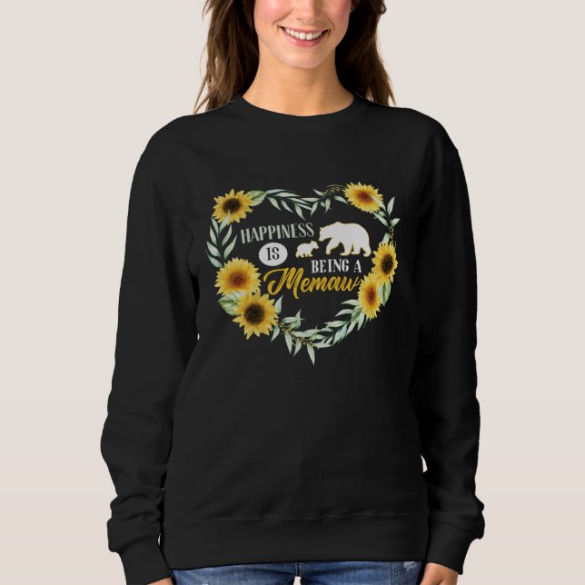 Happiness is Being a Meemaw Grandma Bear & Sunflow T Shirt (Framsida)