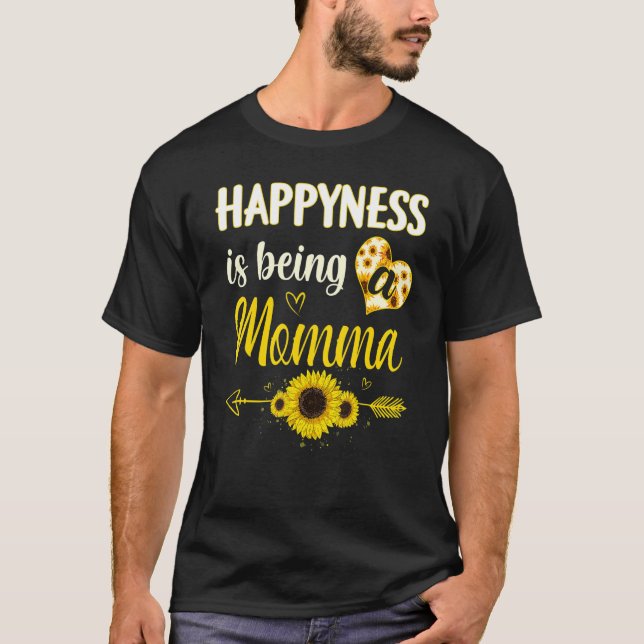Happiness Is Being A Momma Sunflower Grandma Mothe T Shirt (Framsida)