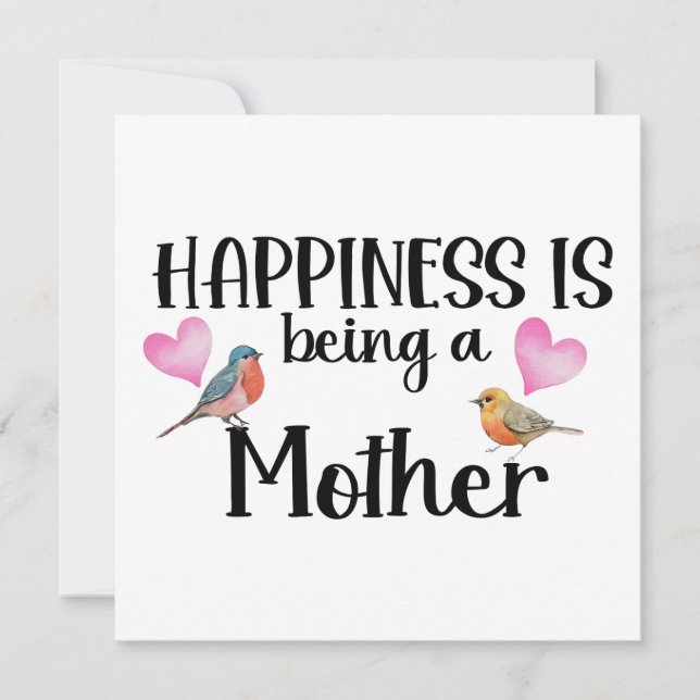 Happiness Is Being A Mother Birthday Birds Hearts  Kort (Framsida)