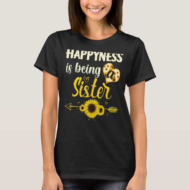 Happiness Is Being A Sister Sunflower Grandma Moth T Shirt (Framsida)