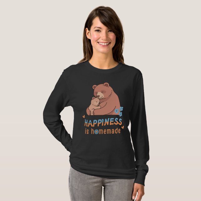 Happiness is Homemade Cute Mama Bear & Baby T Shirt (Hel framsida)
