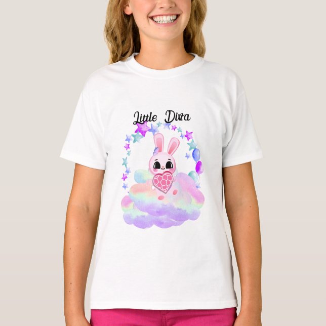  Happiness magic sweet bunny in the rainbow T Shirt (Framsida)