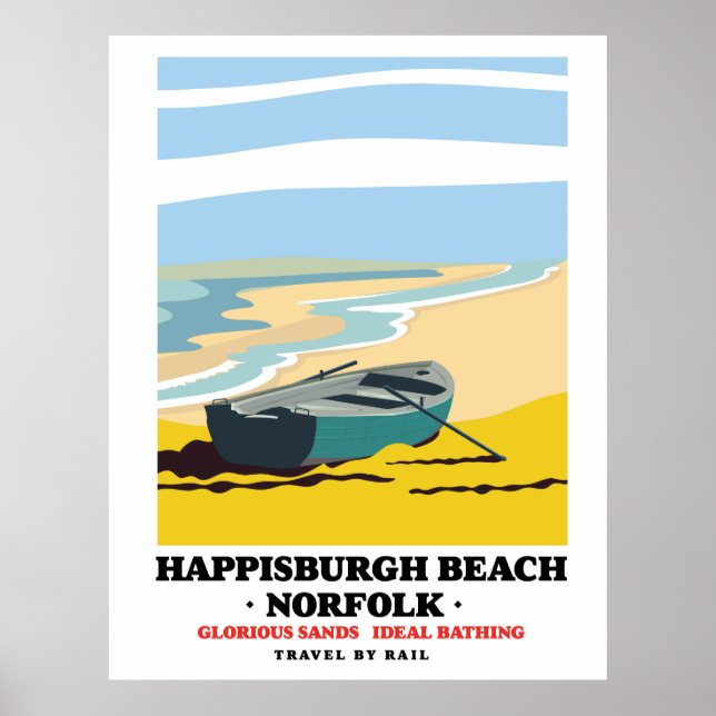 Happisburgh Beach Norfolk resemålning affisch (Framsidan)