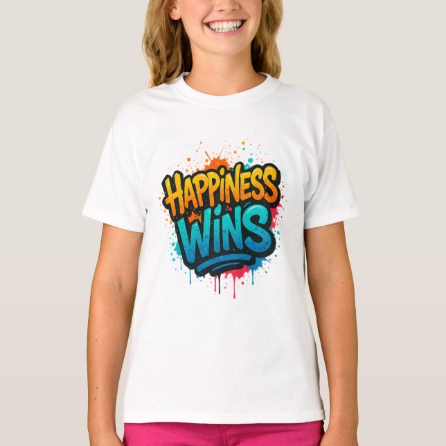Happity Wins Graffiti Design T Shirt (Framsida)