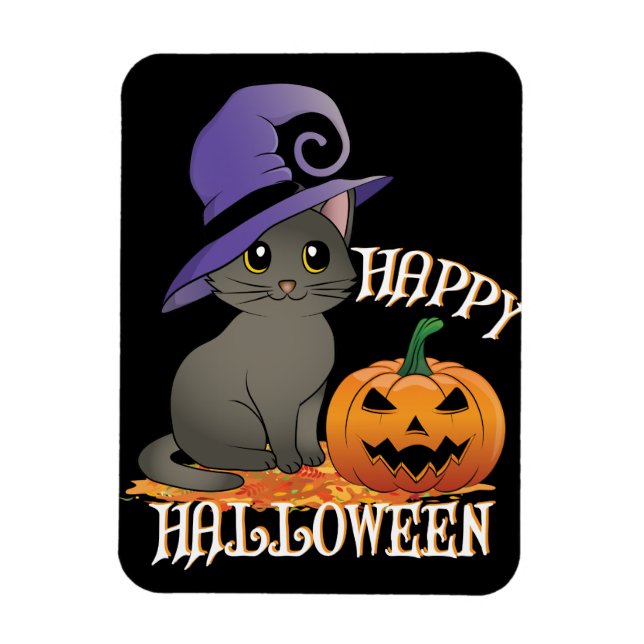 Happpy Halloween Cat med Pumpkin Magnet (Vertikal)