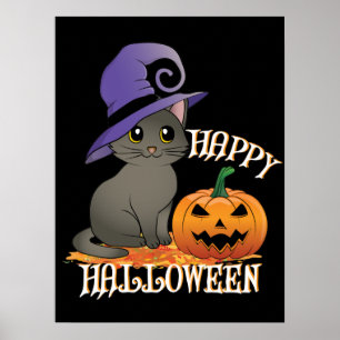 Happpy Halloween Cat med Pumpkin Poster