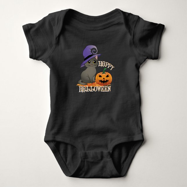 Happpy Halloween Cat med Pumpkin T Shirt (Framsida)