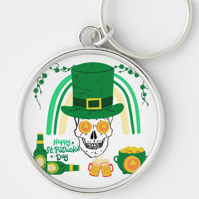 HAPPPY SAN PATRICK DAG RUND SILVERFÄRGAD NYCKELRING (Framsidan)