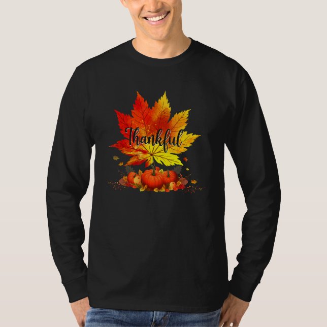 Happpy Thanksgiving Day Autumn Fall Maple Leaves T T Shirt (Framsida)