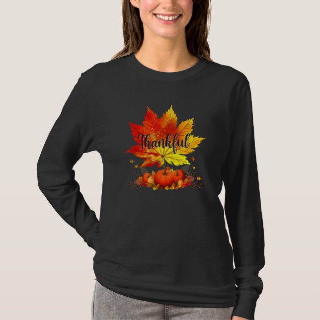 Happpy Thanksgiving Day Autumn Fall Maple Leaves T T Shirt (Framsida)