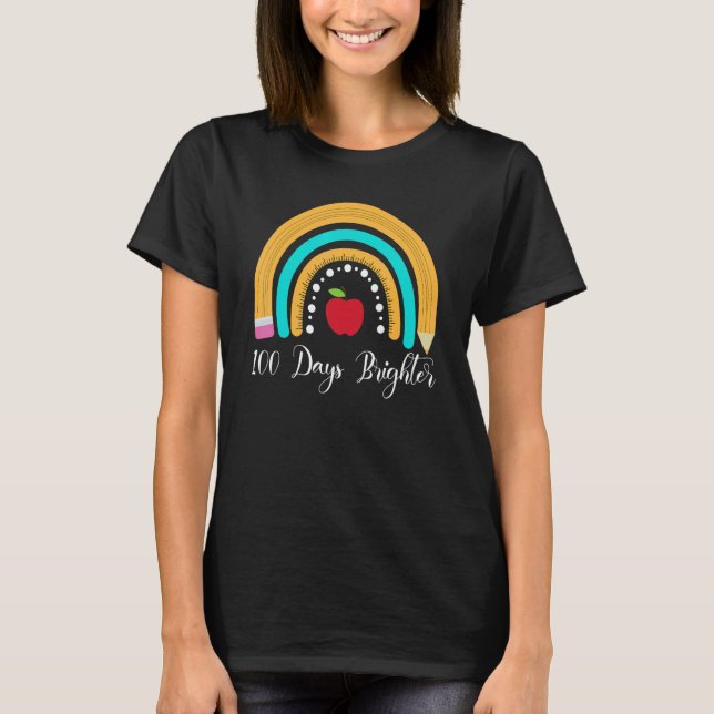 Happy 100 Days Brighter  for Teachers Kids Rainbow T Shirt (Framsida)