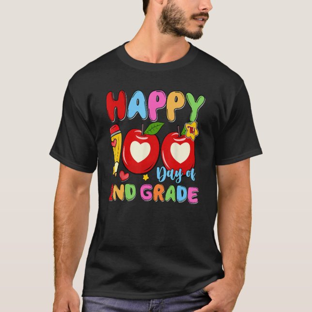 Happy 100 Days Of 2nd Grade Pencil Apples Kids Tea T Shirt (Framsida)