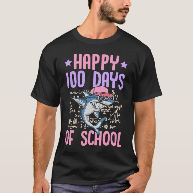 Happy 100 Days Of School Cool Shark  Math Teacher  T Shirt (Framsida)