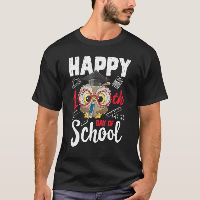 Happy 100 Days Of School Cute Owl Teacher Student  T Shirt (Framsida)