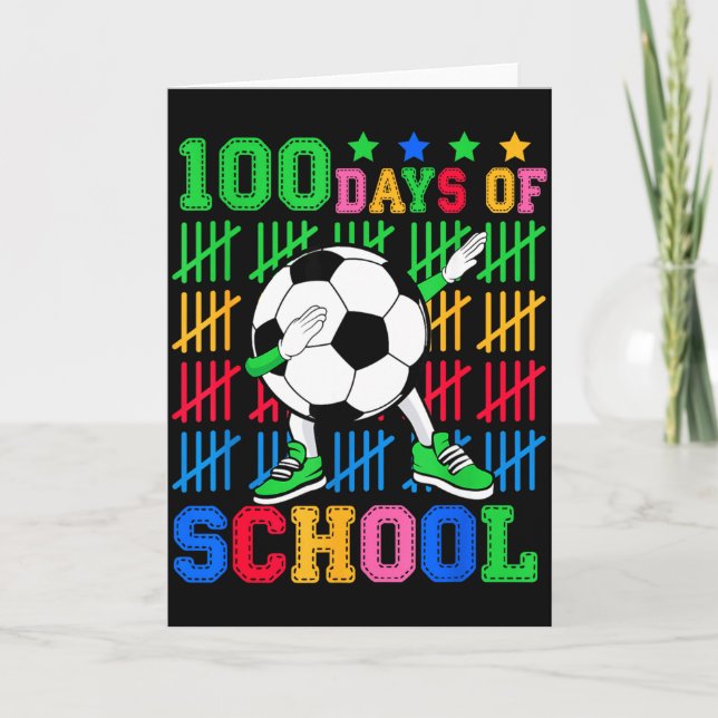 Happy 100 Days Of School Dabbing Soccer Ball Kids  Kort (Framsida)