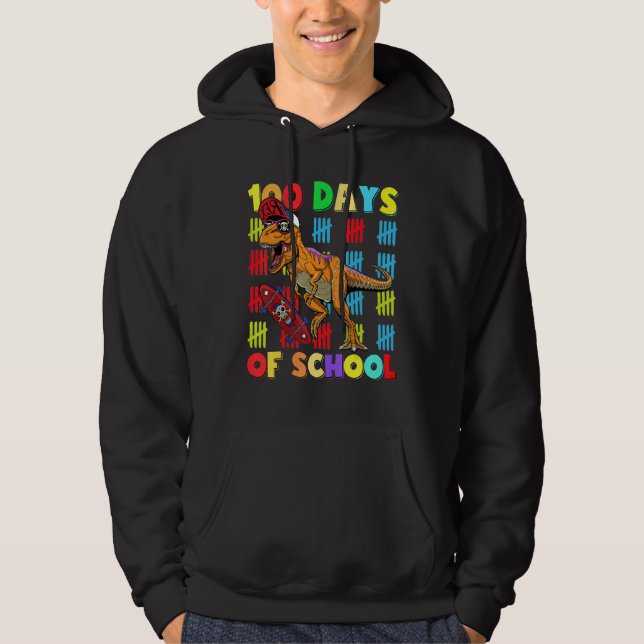 Happy 100 Days Of School Dinosaur 100 Days Smarter Hoodie (Framsida)